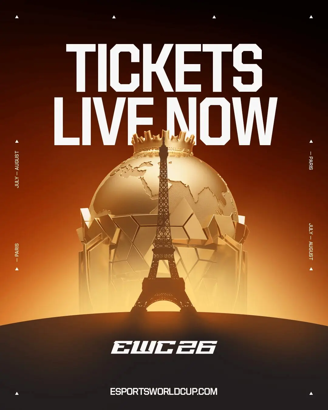 Announcement regarding the start of ticket sales for the 2026 Esports World Cup from X